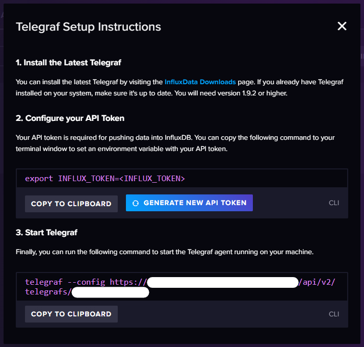 InfluxDB UI setup instructions